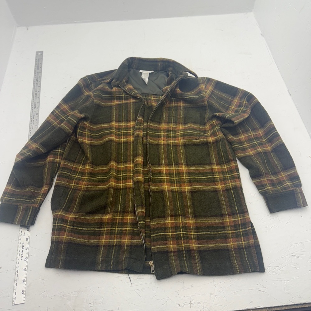 Jones New York Plaid FlannelShirt  with Zipper Front- Green and Yellow